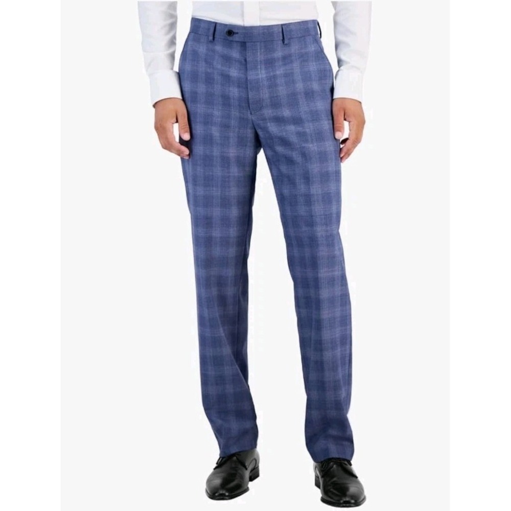 LRL Blue Plaid Wool Blend Classic Fit Edgewood Ultra Flex Suit Dress Pants 40×32